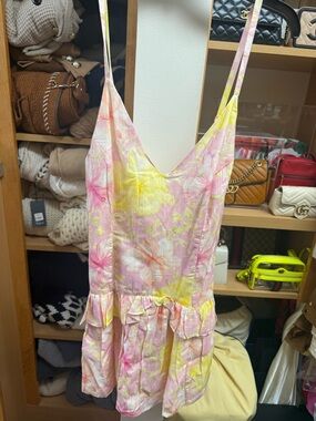 LoveShackFancy Pink Yellow Floral Ruffle Dress new with tags!